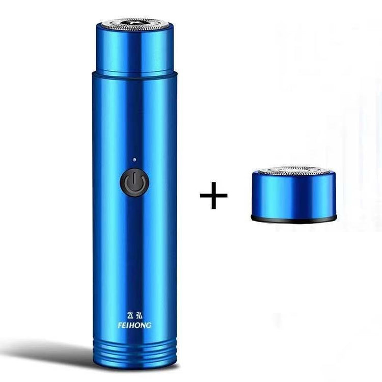 Blue electric facial shaver with an additional detachable head for organic and functional face mask skincare