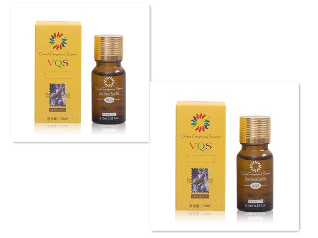 VQS essential oil bottle and yellow box packaging for scars of acne treatment