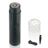 Portable black electric shaver with cap, cleaning brush, and charging cable for travel grooming