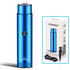 Blue electric portable shaver with power button and charging cable set for grooming