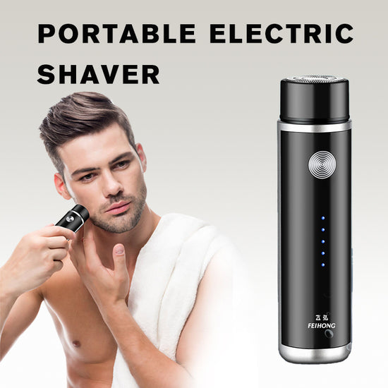 Portable electric shaver with sleek black design used by man for smooth shaving and grooming