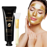 Organic and functional face mask 24K gold snail tearing mask with brush and woman applying shiny gold face mask