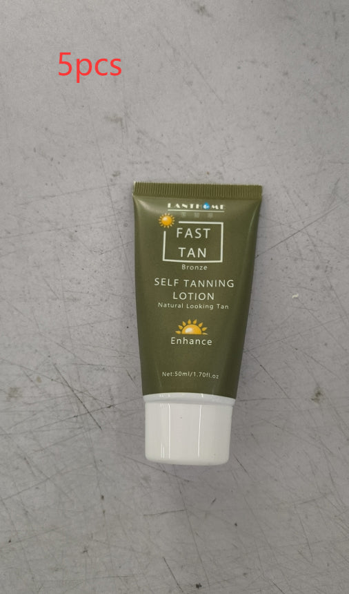 Tube of self-tanning lotion with fast tan bronze labeled organic and functional face mask