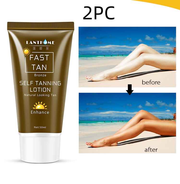 Fast Tan Bronze self tanning lotion showing before and after results for natural looking tan