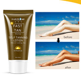 Organic and functional face mask self tanning lotion showing before and after tan on legs at the beach