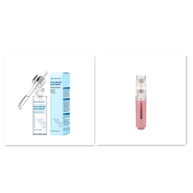 Organic and functional face mask with hyaluronic acid serum dropper bottle and pink skincare applicator