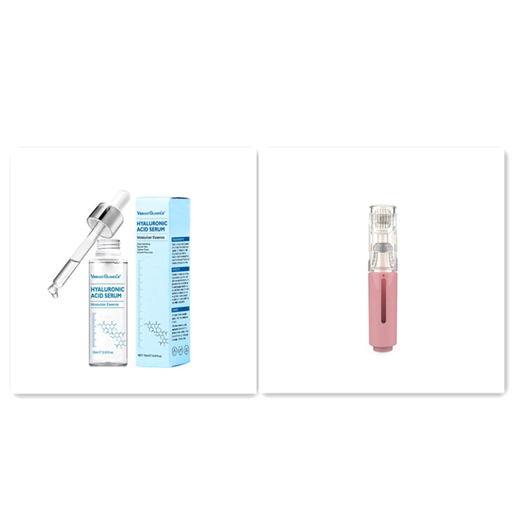 Organic and functional face mask with hyaluronic acid serum dropper bottle and pink skincare applicator